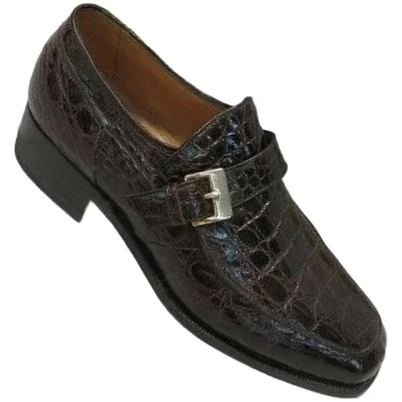 Vintage Hanover Exotic Alligator Monk Strap Loafers Brown Dress Shoes Italy 9C - Picture 2 of 12